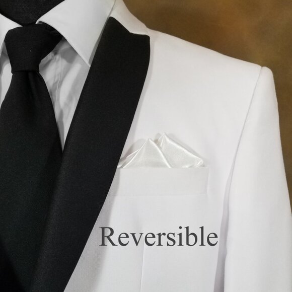 New - Men's 2 PT White Satin Pre-Folded Pocket Square Insert - Picture 7 of 8